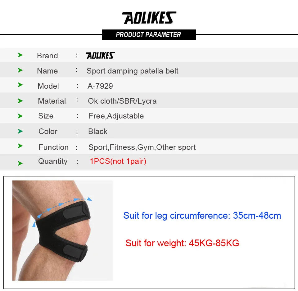 AOLIKES 1PCS Pressurized Knee Wrap Sleeve Support Bandage Pad Elastic Braces Knee Hole Kneepad Safety Basketball Tennis Cycling
