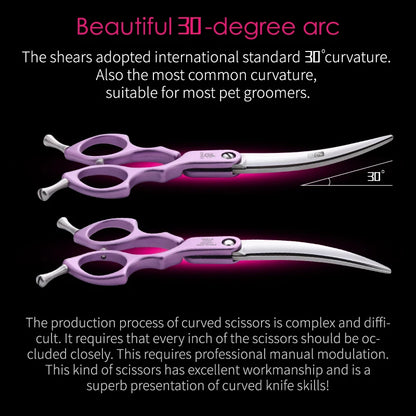Fenice Professional JP440C&VG10 Colorful 6.0 6.5 Inch Curved Grooming Scissors Pet Scissor for Dogs Cats