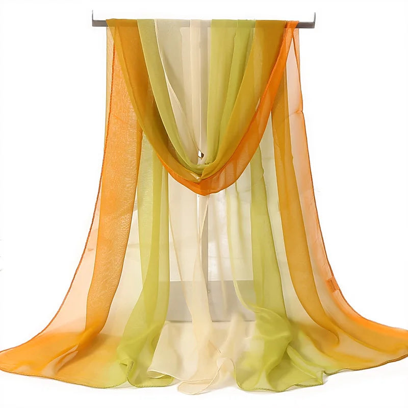 Four Seasons Thin Soft Chiffon For Women Silky Gradient Printing Beach Georgette Scarf Shawls Long Wraps Beach Sunscreen Hijab