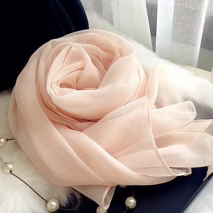Fashion Four Seasons Women Plain Color Thin Soft Beach Thin Silky Georgette Scarf Shawls Long Wraps Beach Sunscreen Hijab