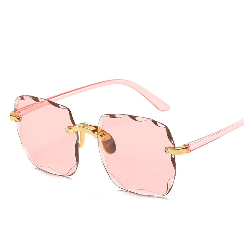 3PCS Square Rimless Sunglasses Women Luxury Brand Designer Summer Red Glasses Fashion Sun glasses For Men UV400 Shades Oculos