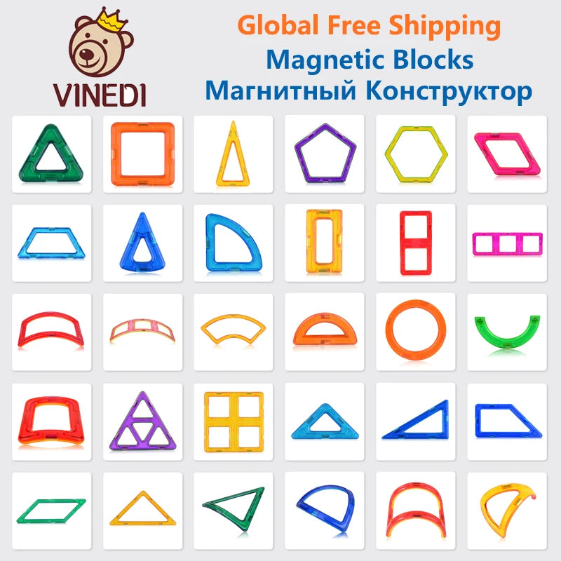 VINEDI Big Size Magnetic Building Blocks Magnetic Tiles Magnet Designer Construction Blocks Montessori Educational Toys For Kids
