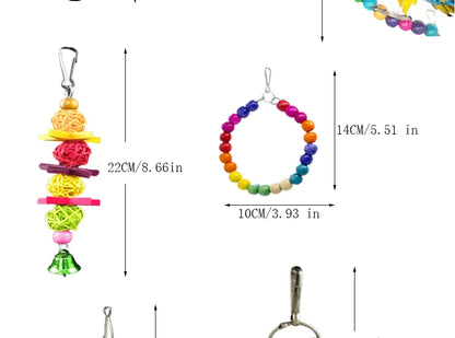 Combination Bird Toys Set Swing Chewing Training Toys Small Parrot Hanging Hammock Parrot Cage Bell Perch Toys with Ladder Toys
