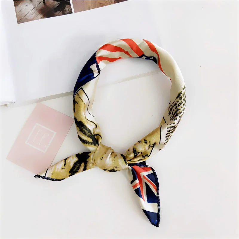 Square Scarf Hair Tie Band For Business Party Women Elegant Small Vintage Skinny Retro Head Neck Silk Satin Scarf