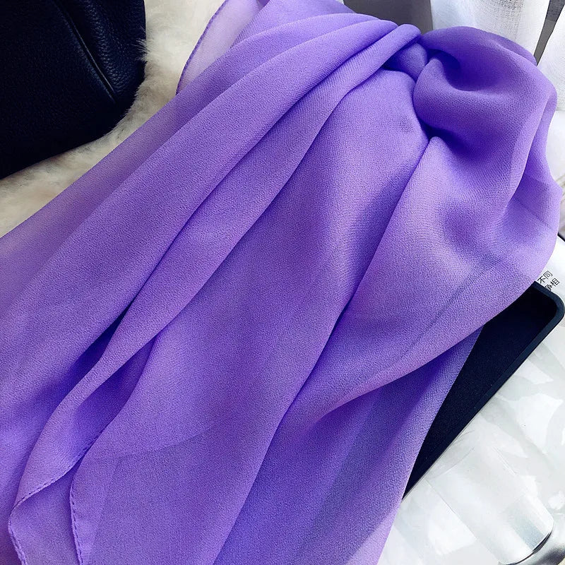 Fashion Four Seasons Women Plain Color Thin Soft Beach Thin Silky Georgette Scarf Shawls Long Wraps Beach Sunscreen Hijab