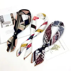 Square Scarf Hair Tie Band For Business Party Women Elegant Small Vintage Skinny Retro Head Neck Silk Satin Scarf
