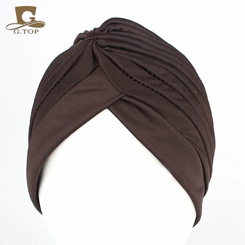 New Knotted Ruffle Turban Ladies Soft Headscarf Casual Streetwear Female Muslim Hijab Indian Hats Cancer Chemo Cap Turbante