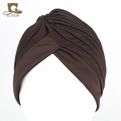 New Knotted Ruffle Turban Ladies Soft Headscarf Casual Streetwear Female Muslim Hijab Indian Hats Cancer Chemo Cap Turbante