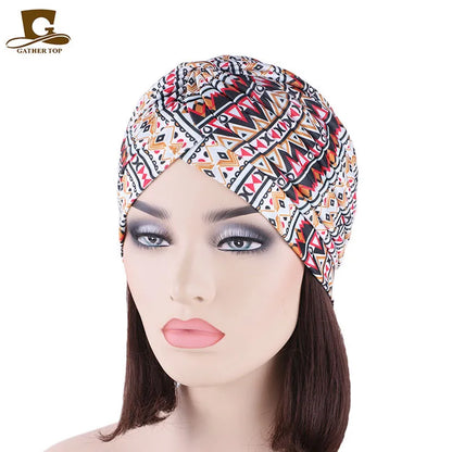 New Knotted Ruffle Turban Ladies Soft Headscarf Casual Streetwear Female Muslim Hijab Indian Hats Cancer Chemo Cap Turbante