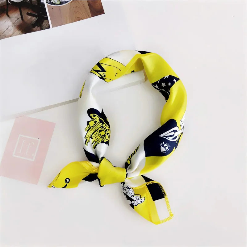 Square Scarf Hair Tie Band For Business Party Women Elegant Small Vintage Skinny Retro Head Neck Silk Satin Scarf