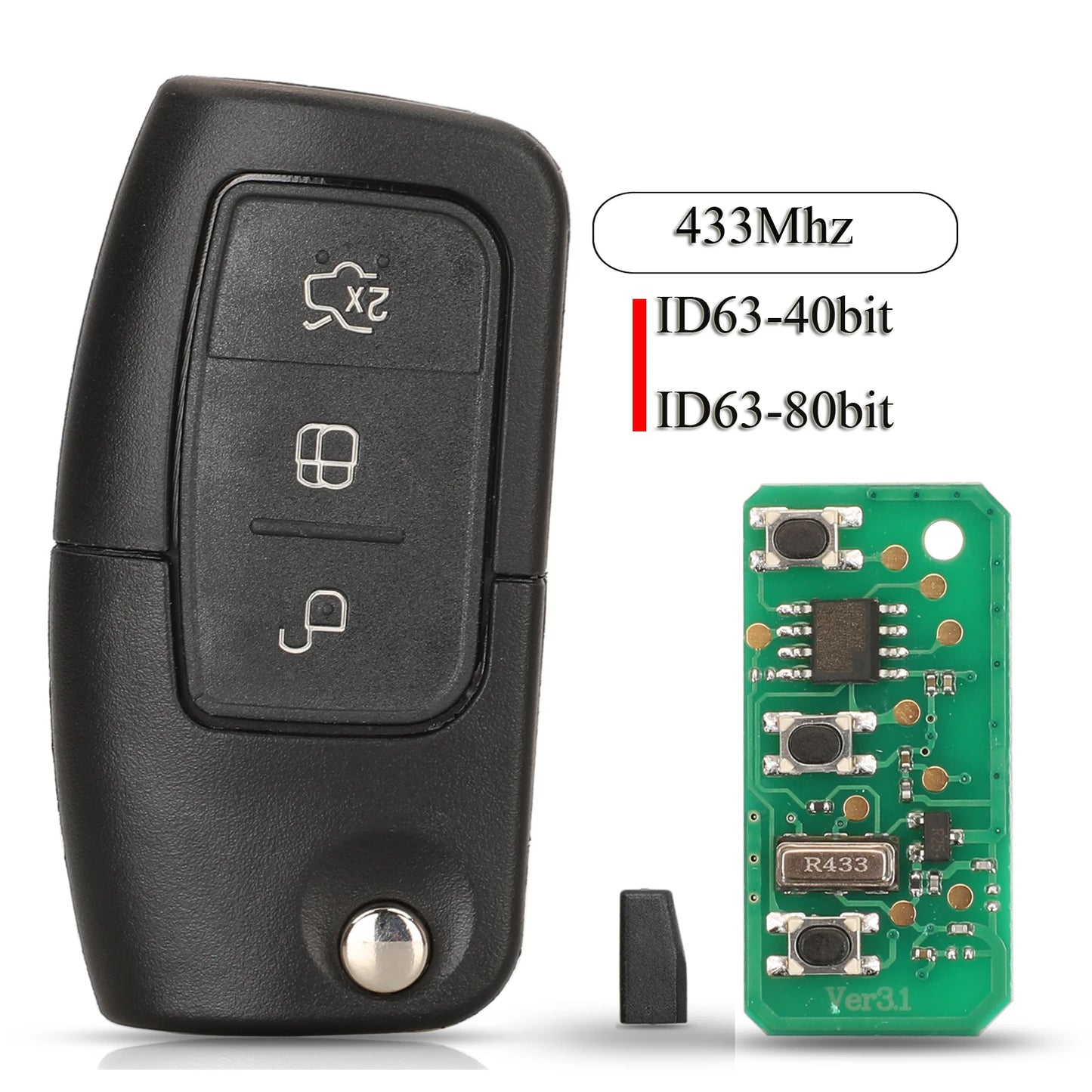 Jingyuqin Car Remote Key Fob ASK 433Mhz For Ford Fiesta Focus 2 Ecosport Kuga Escape C Max Ka Fob HU101 / FO21 3 Buttons