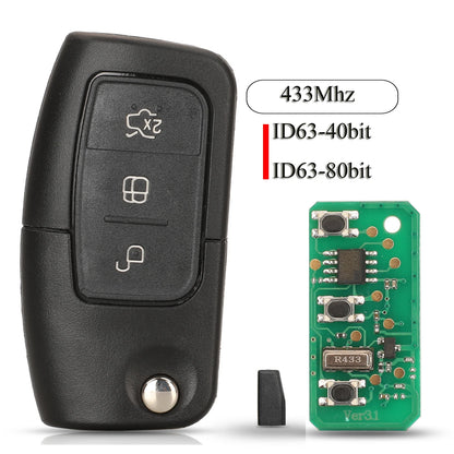Jingyuqin Car Remote Key Fob ASK 433Mhz For Ford Fiesta Focus 2 Ecosport Kuga Escape C Max Ka Fob HU101 / FO21 3 Buttons
