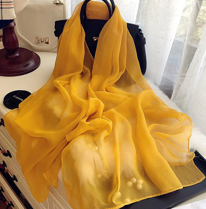 Fashion Four Seasons Women Plain Color Thin Soft Beach Thin Silky Georgette Scarf Shawls Long Wraps Beach Sunscreen Hijab