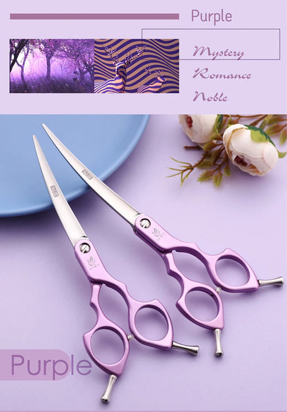 Fenice Professional JP440C&VG10 Colorful 6.0 6.5 Inch Curved Grooming Scissors Pet Scissor for Dogs Cats