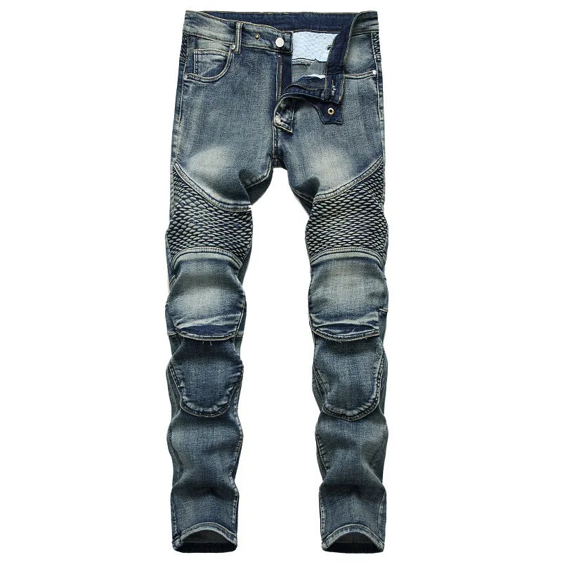 Slim Fit Hip Hop Men's Jeans - Casual High-Quality Denim Motorcycle Pants