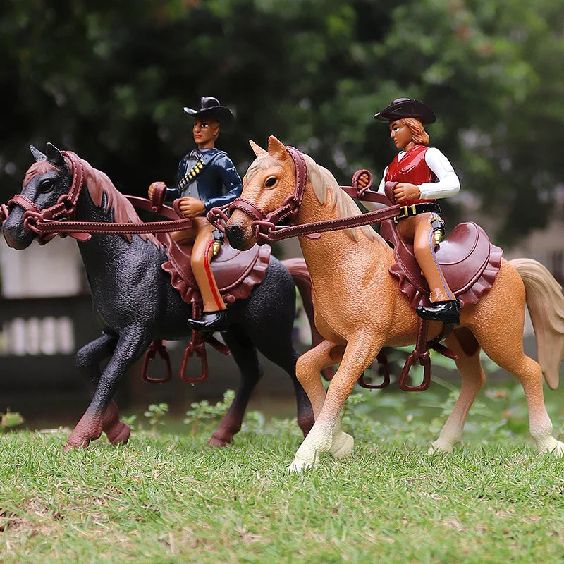 Oenux Farm Stable House Model Action Figures Emulational Horseman Horse Animals Playset Figurine Cute Educational Kids Toy Gift