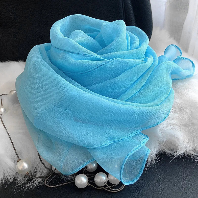 Fashion Four Seasons Women Plain Color Thin Soft Beach Thin Silky Georgette Scarf Shawls Long Wraps Beach Sunscreen Hijab