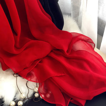 Fashion Four Seasons Women Plain Color Thin Soft Beach Thin Silky Georgette Scarf Shawls Long Wraps Beach Sunscreen Hijab