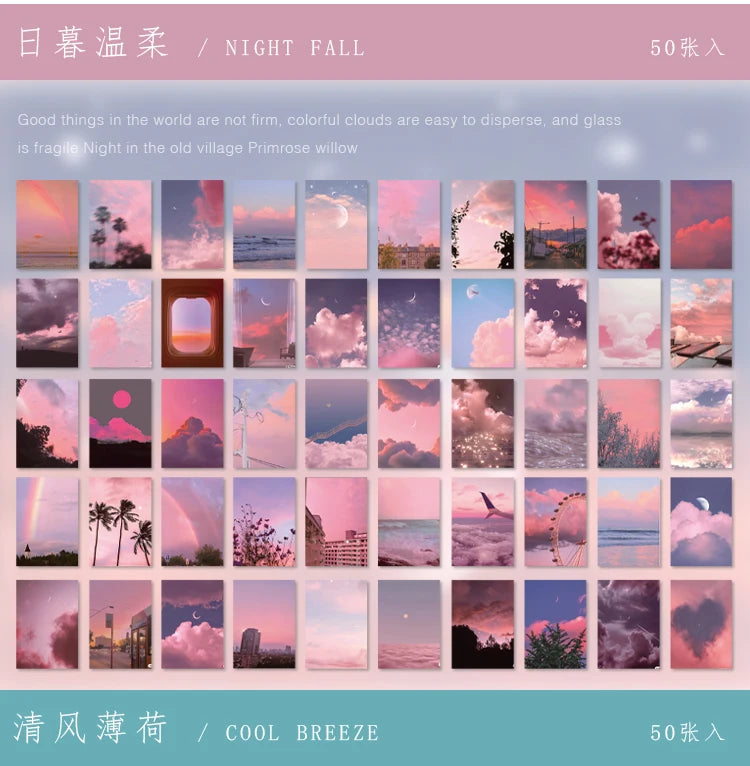 Yoofun 50 Sheets Natural Scenery&Art Paintings Stationery Stickers Book Aesthetic Landscape Cute Scrapbooking Planner Journaling