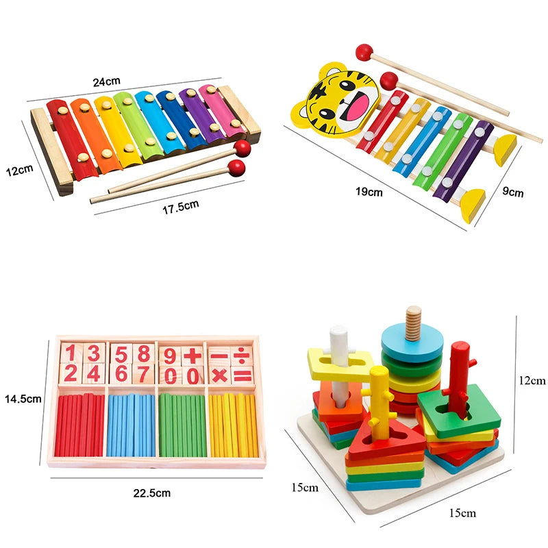 Hot Kids Montessori Wooden Toys Macaron Blocks Learning Toy Baby Music Rattles Graphic Colorful Wooden Blocks Educational Toy