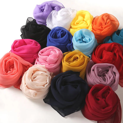 Fashion Four Seasons Women Plain Color Thin Soft Beach Thin Silky Georgette Scarf Shawls Long Wraps Beach Sunscreen Hijab