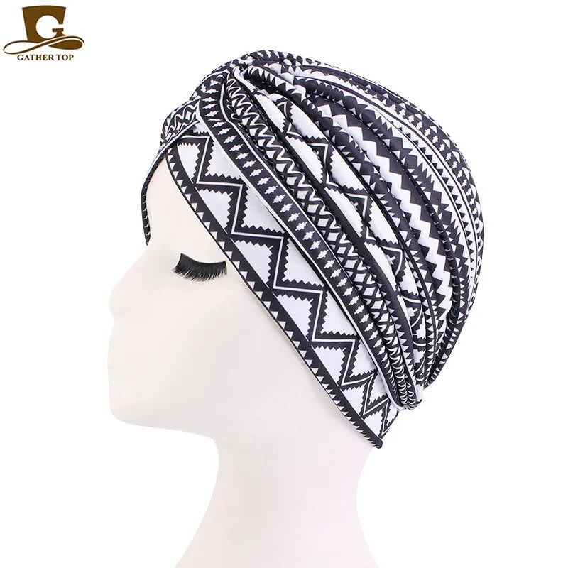 New Knotted Ruffle Turban Ladies Soft Headscarf Casual Streetwear Female Muslim Hijab Indian Hats Cancer Chemo Cap Turbante