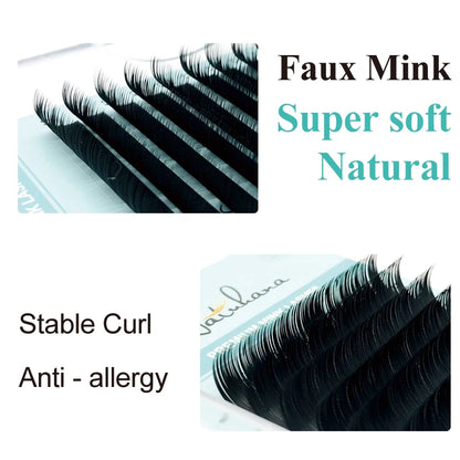 NATUHANA 16Rows Matte Black Synthetic Mink Eyelash Extension Natural Soft False Eyelashes Individual Faux lashes for Extensions