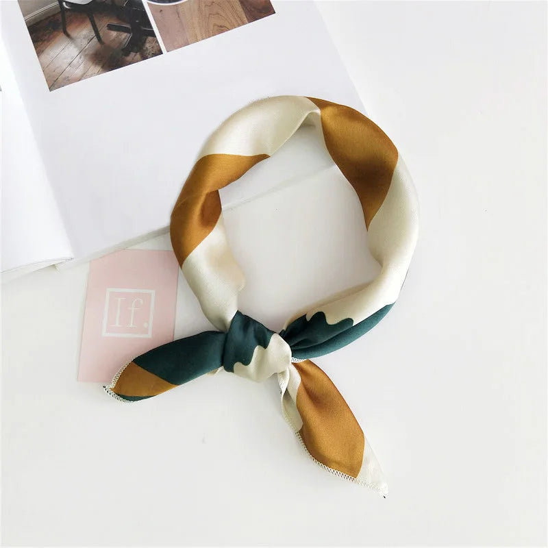 Square Scarf Hair Tie Band For Business Party Women Elegant Small Vintage Skinny Retro Head Neck Silk Satin Scarf