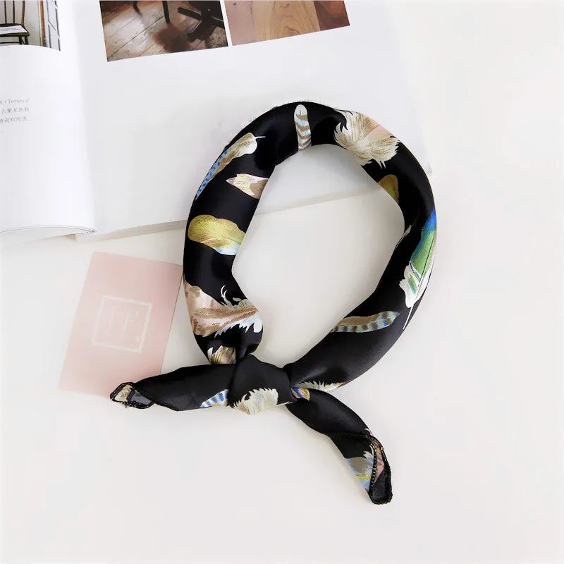 Square Scarf Hair Tie Band For Business Party Women Elegant Small Vintage Skinny Retro Head Neck Silk Satin Scarf
