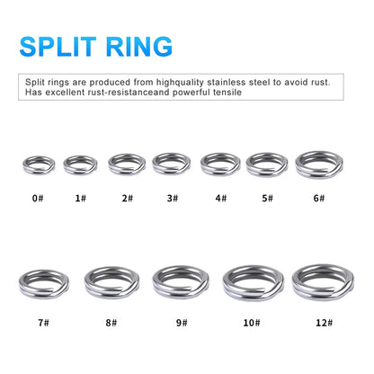 PROBEROS 50pcs Fishing Split Rings for CrankHard Bait Silver Stainless Steel 0#-12# Fishing Connector Accessories tackle