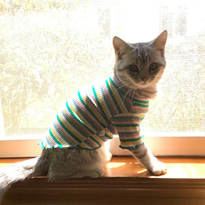 Colorful Stripe Sphynx Cat Vest Shirt for Small Cats Katten Kedi Cotton Puppy Dog Pet Clothes mascotas Clothing ropa para gatos