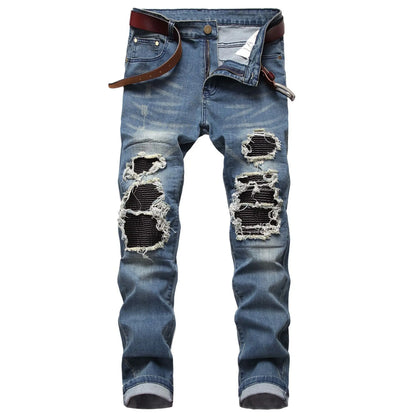 Slim Fit Hip Hop Men's Jeans - Casual High-Quality Denim Motorcycle Pants