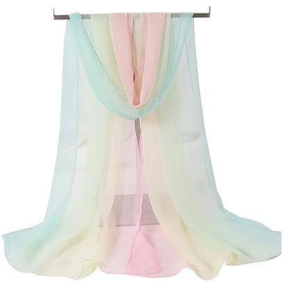 Four Seasons Thin Soft Chiffon For Women Silky Gradient Printing Beach Georgette Scarf Shawls Long Wraps Beach Sunscreen Hijab