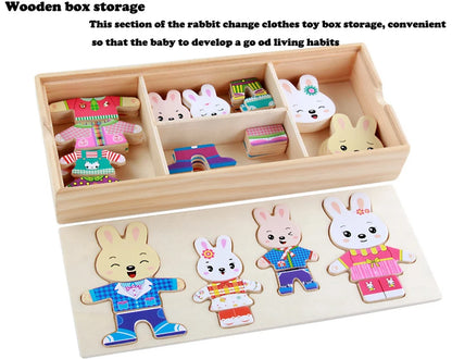 QWZ Little Bear Change Clothes Children's Early Education Wooden Jigsaw Puzzle Dressing Game Baby Puzzle Toys For Children Gift