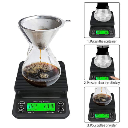 Portable Electronic Digital Kitchen Scale Coffee Brewing Timer High Precision 5kg 0.1g LCD Display Food Drip Scales