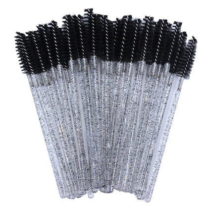 50Pcs Disposable Micro Glitter Eyelash Mascara Wands Mini Crystal Eye Lashes Brush Comb Eyebrow Spoolies Makeup Beauty Tools