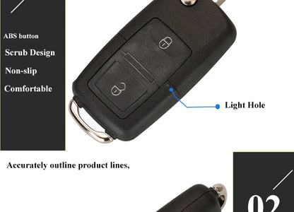 jingyuqin 2BTN Flip Remote Car Key Fob For VW Bora Golf Polo Passat Touran Seat Skoda 434MHz ID48 Chip 1J0959753AG/ 1J0959753CT