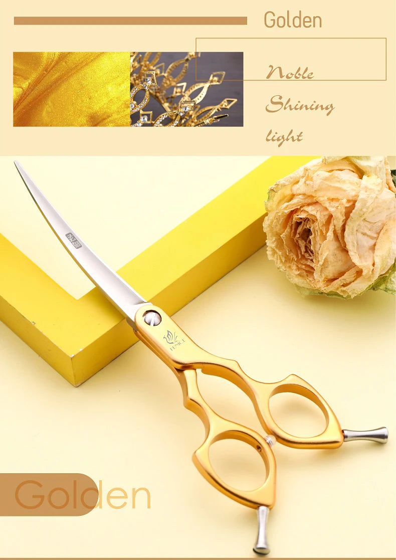 Fenice Professional JP440C&VG10 Colorful 6.0 6.5 Inch Curved Grooming Scissors Pet Scissor for Dogs Cats