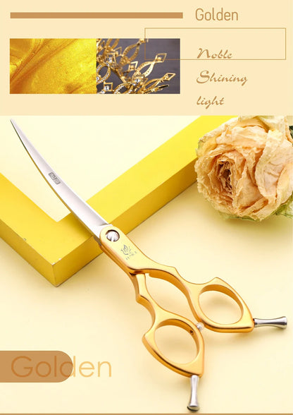 Fenice Professional JP440C&VG10 Colorful 6.0 6.5 Inch Curved Grooming Scissors Pet Scissor for Dogs Cats