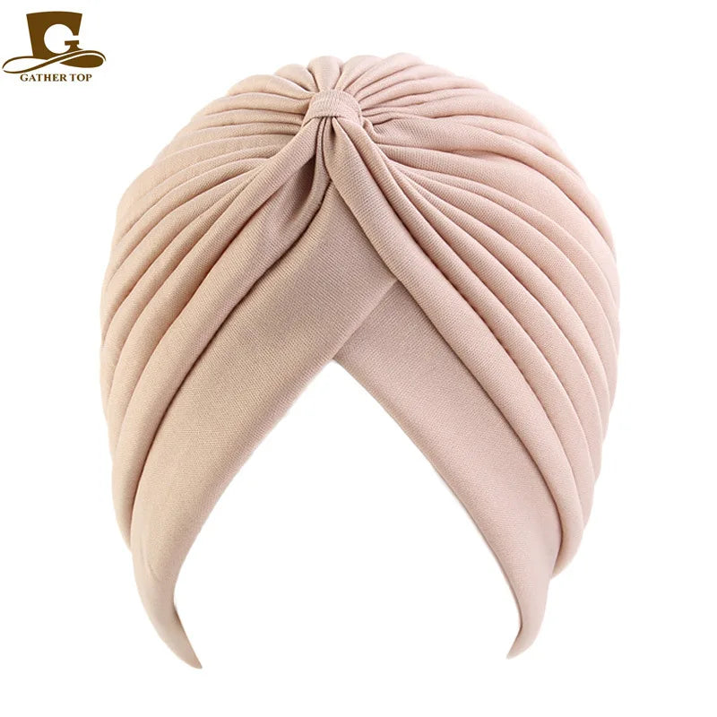 New Knotted Ruffle Turban Ladies Soft Headscarf Casual Streetwear Female Muslim Hijab Indian Hats Cancer Chemo Cap Turbante