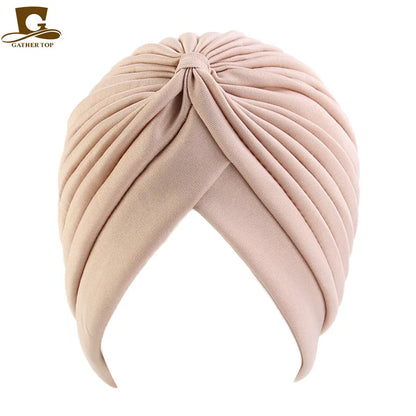 New Knotted Ruffle Turban Ladies Soft Headscarf Casual Streetwear Female Muslim Hijab Indian Hats Cancer Chemo Cap Turbante