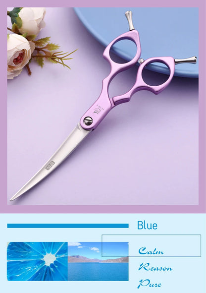 Fenice Professional JP440C&VG10 Colorful 6.0 6.5 Inch Curved Grooming Scissors Pet Scissor for Dogs Cats