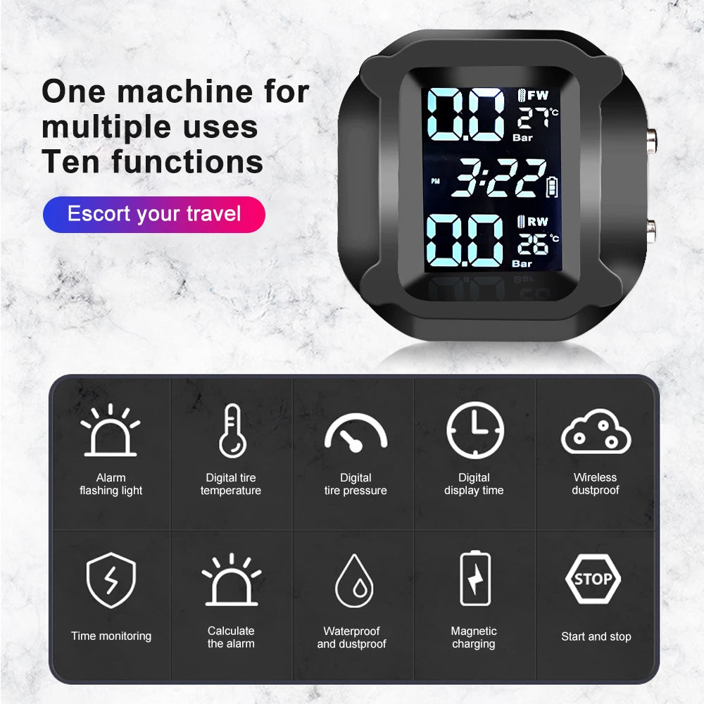 Motorcycle Tire Pressure Sensors Moto TMPS Tire Pressure Monitoring System 2 Wheel Tyre External Sensor for Motorbike Bicycle