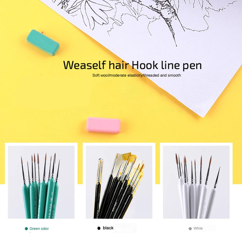 4/5/10pcs Miniature Hook Line Pen Art Painting Brushes Weasel Hair Paint Brush Gouache Watercolor Oil Paint Artists Hand Painted