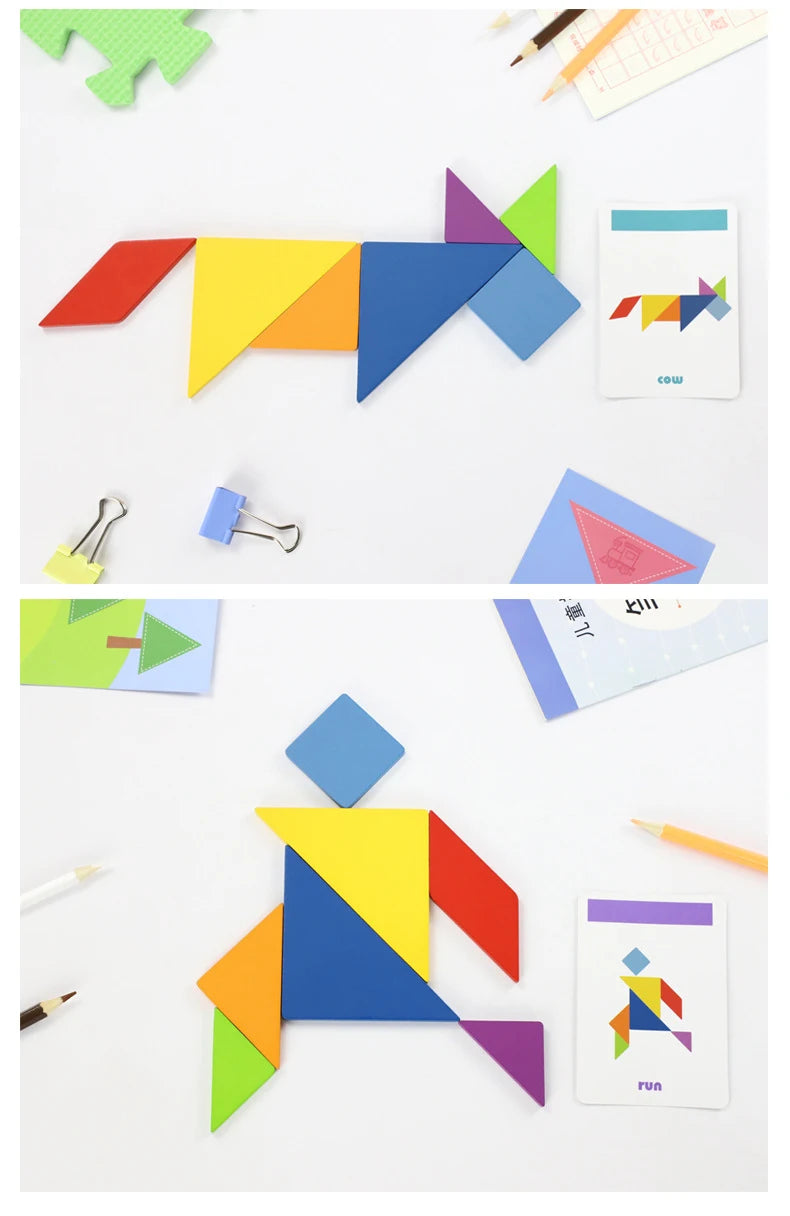 Wooden Children Puzzle Toys Montessori Preschool Education Tangram Game Building Blocks Learning Puzzle Game Kids Festival Toy