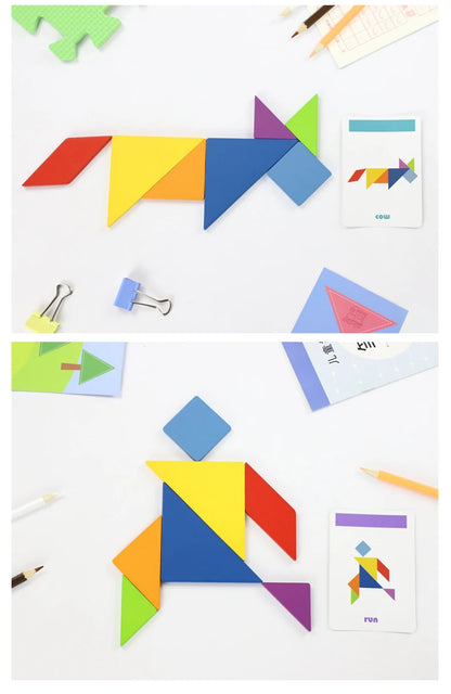 Wooden Children Puzzle Toys Montessori Preschool Education Tangram Game Building Blocks Learning Puzzle Game Kids Festival Toy