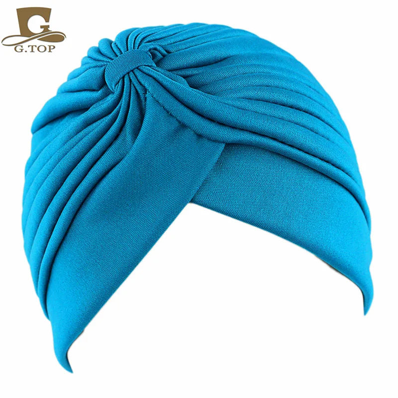 New Knotted Ruffle Turban Ladies Soft Headscarf Casual Streetwear Female Muslim Hijab Indian Hats Cancer Chemo Cap Turbante