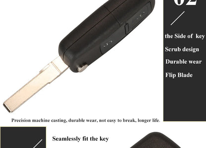 jingyuqin 2BTN Flip Remote Car Key Fob For VW Bora Golf Polo Passat Touran Seat Skoda 434MHz ID48 Chip 1J0959753AG/ 1J0959753CT