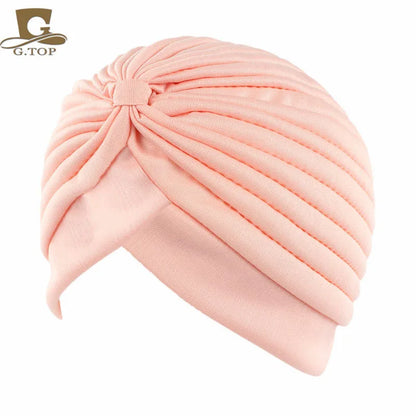 New Knotted Ruffle Turban Ladies Soft Headscarf Casual Streetwear Female Muslim Hijab Indian Hats Cancer Chemo Cap Turbante