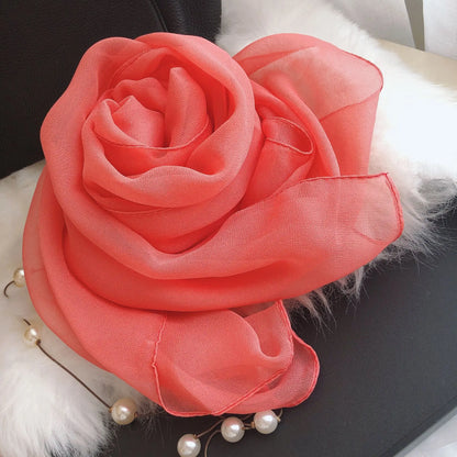 Fashion Four Seasons Women Plain Color Thin Soft Beach Thin Silky Georgette Scarf Shawls Long Wraps Beach Sunscreen Hijab